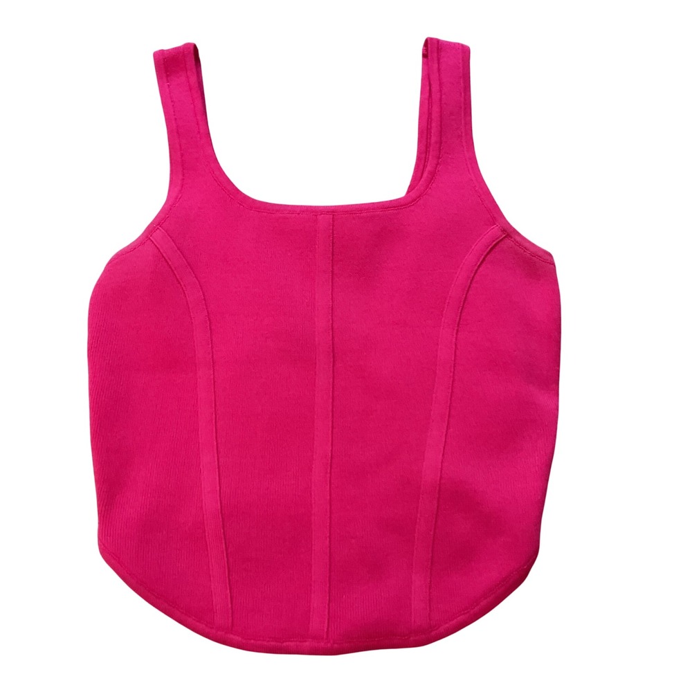 Allie Rose Hot Pink Knit Corset Tank Top Sleeveless Square Neck Pink Medium